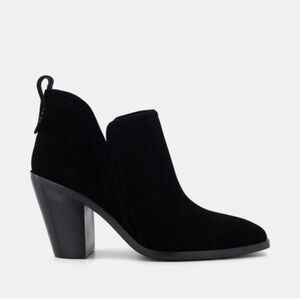 JEFFREY CAMPBELL Burnman 2 Distressed Heeled Booties-Black Oiled Suede, Size 7.5